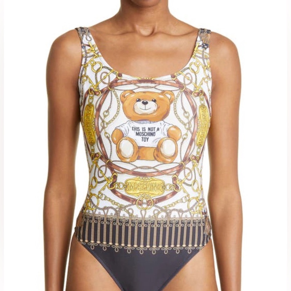 Moschino logo teddy print swimsuit